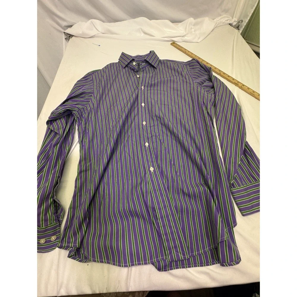 Polo Ralph Lauren Button Down Size Large 16 1/2‎ Y2K Purple/green Stripe Preppy